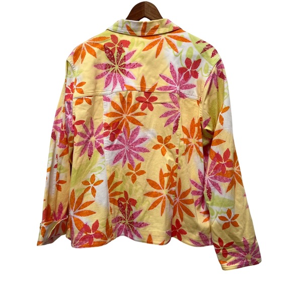 à la carte XL Floral Print Button Front Jacket Women's Yellow Pink Orange - Picture 4 of 5
